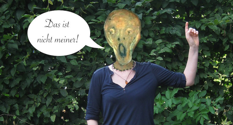 Schrei-Kopf von Edvard Munch sitzt im Albtraum auf eigenem Hals